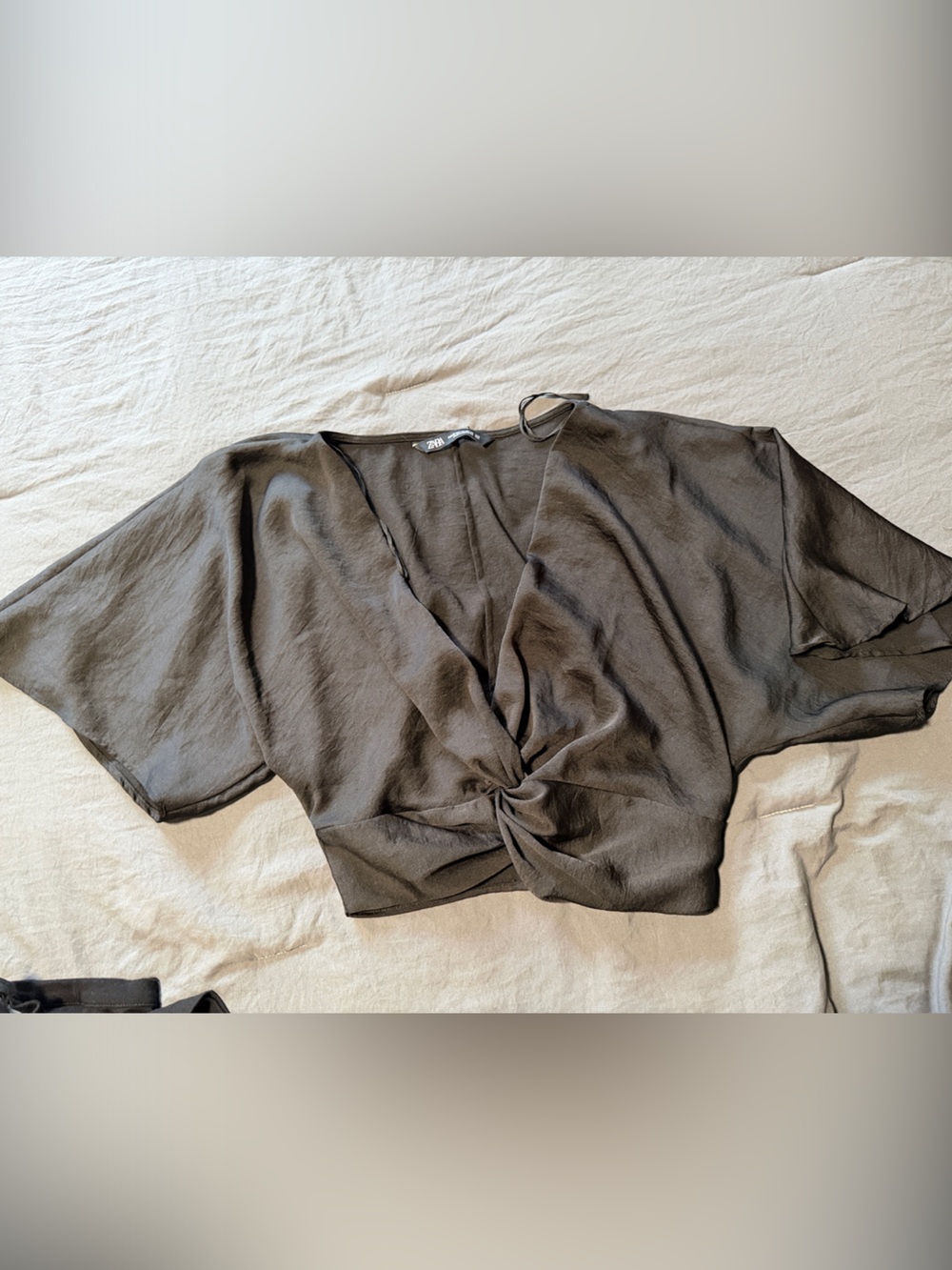 Zara Olive Green Twist-Front Blouse